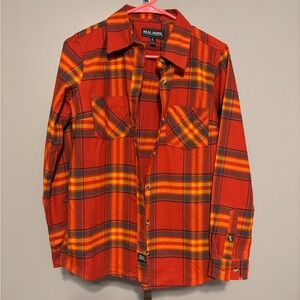 Real Work Plaid Flannel Orange Fall‎ Colors Small Women's Button Down Shirt